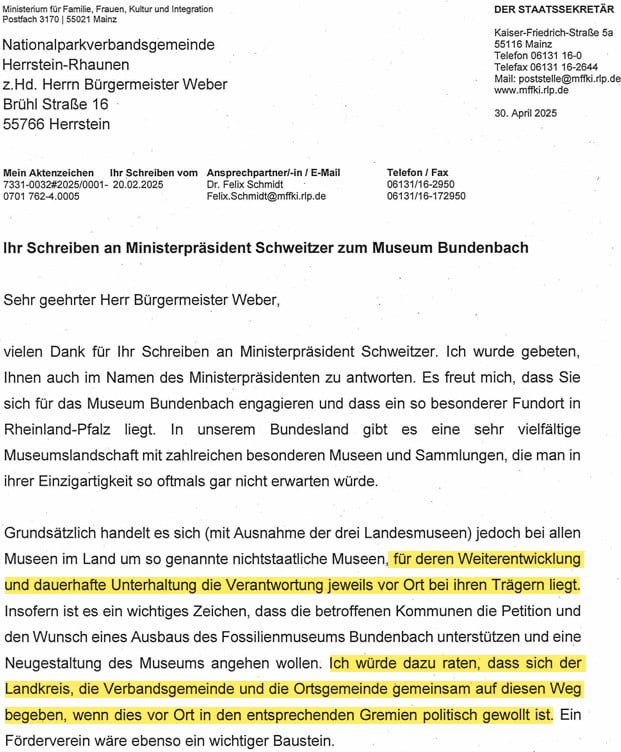 Bundenbach-Fossilienmuseum_Antwortschreiben_1